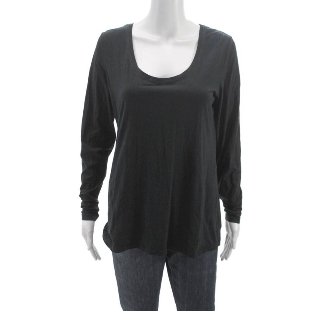 Hanro Women Basic Black Scoop Neck Long Sleeve Cotton Blend T-Shirt Size L